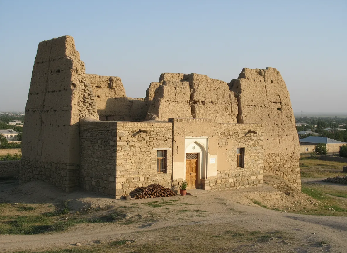 A narrow alleyway in Nushkhara with ancient fortress walls forming part of the village homes.