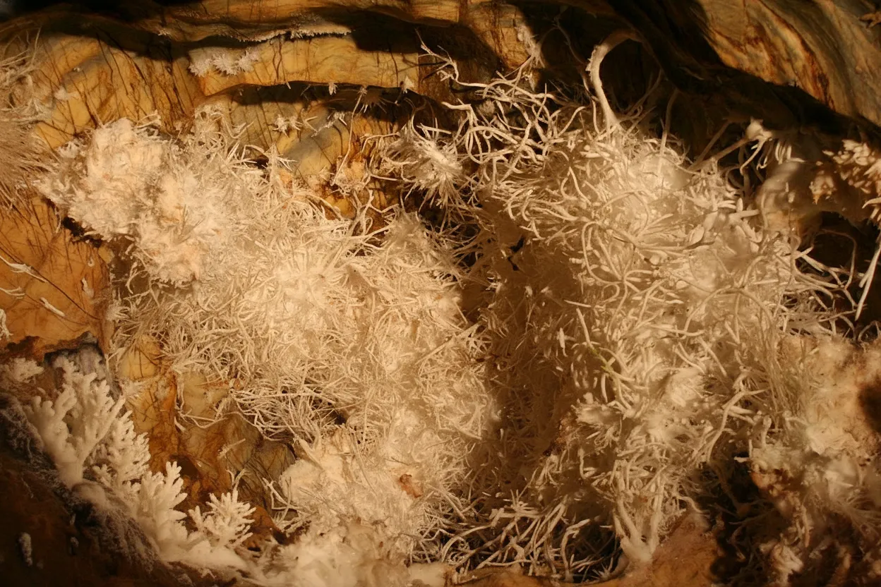 Deep beneath a remote Slovakian hillside lies a hidden grotto adorned not with typical stalactites, but with dazzling, crystalline 'flowers' and 'bushes' of pure white aragonite, a geological marvel found almost nowhere else on Earth.