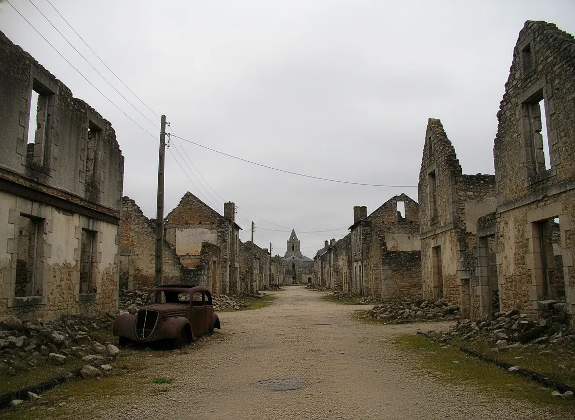 The hauntingly preserved ruins of the church at Oradour-sur-Glane, where women and children were tragically killed.
