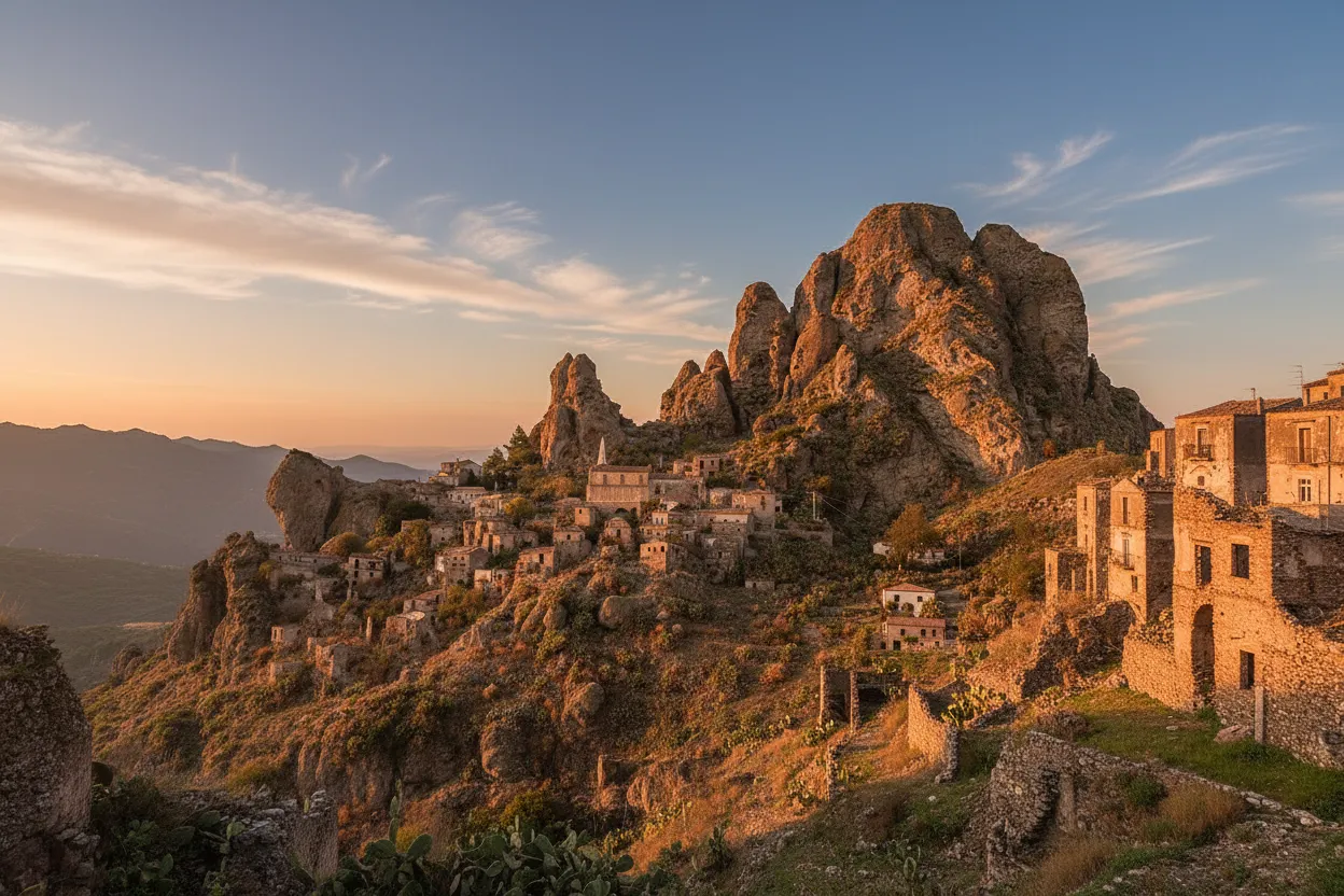 Clinging precariously to a colossal, five-fingered rock formation, this abandoned ghost village in southern Italy looks like it’s straight out of a forgotten gothic novel.