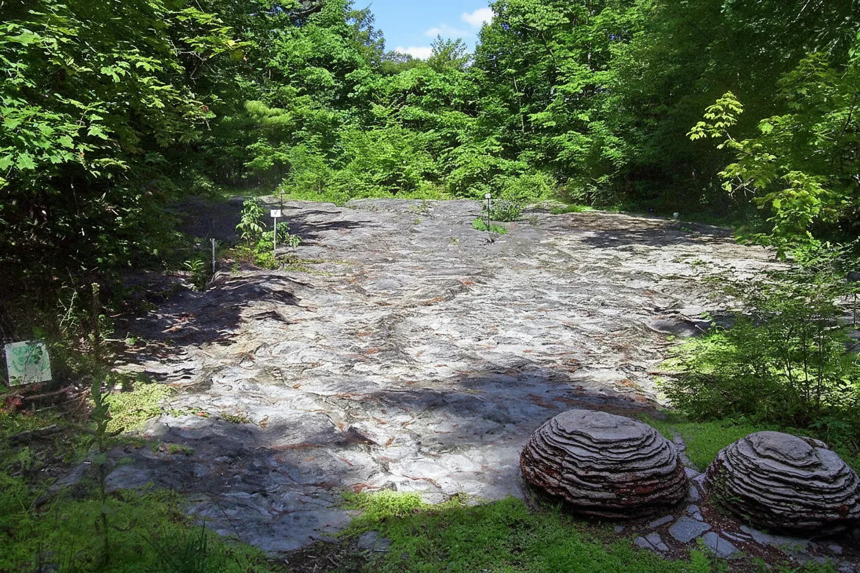 Close-up of ancient petrified stromatolite formations resembling fossilized cabbages at Petrified Sea Gardens