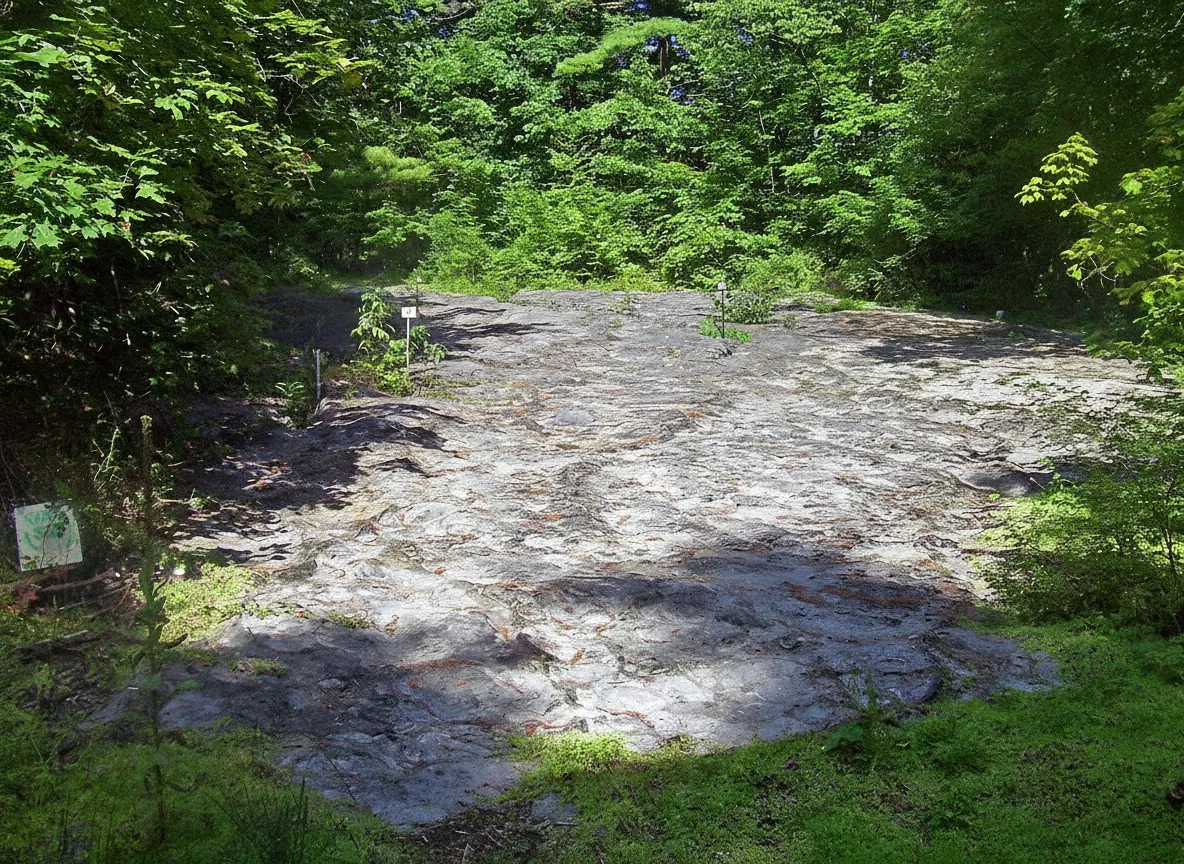 Overview of the Petrified Sea Gardens site showing multiple stromatolite formations under an open sky
