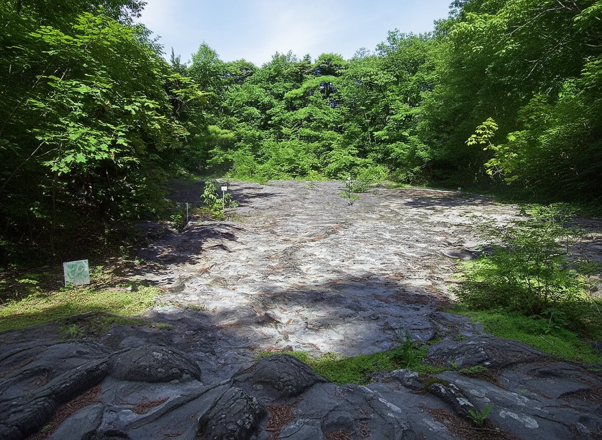 Detailed view of a large, mushroom-shaped stromatolite formation with visible growth rings