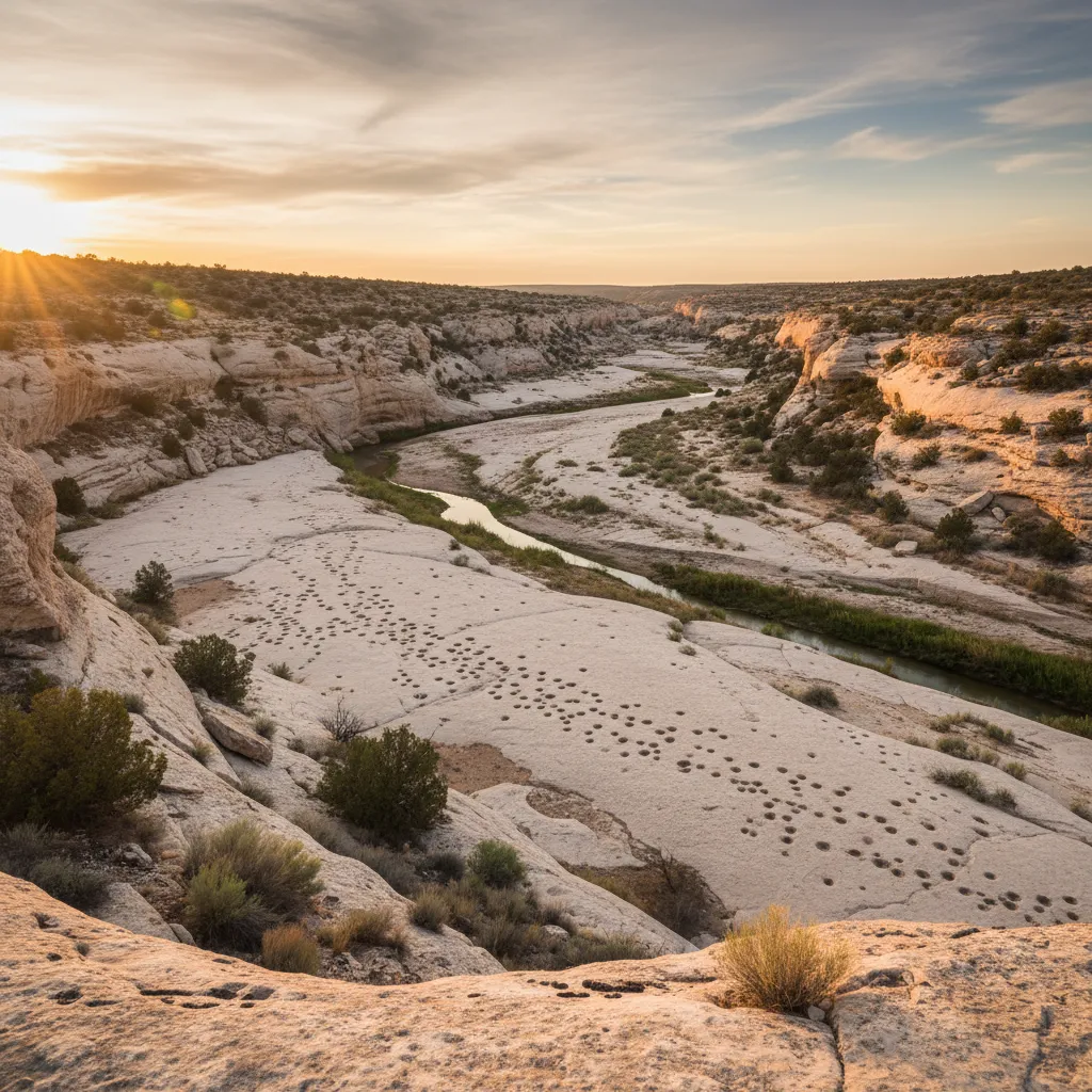Deep within a remote Colorado canyon, an ancient riverbed holds the fossilized footsteps of hundreds of dinosaurs, an unparalleled prehistoric spectacle.