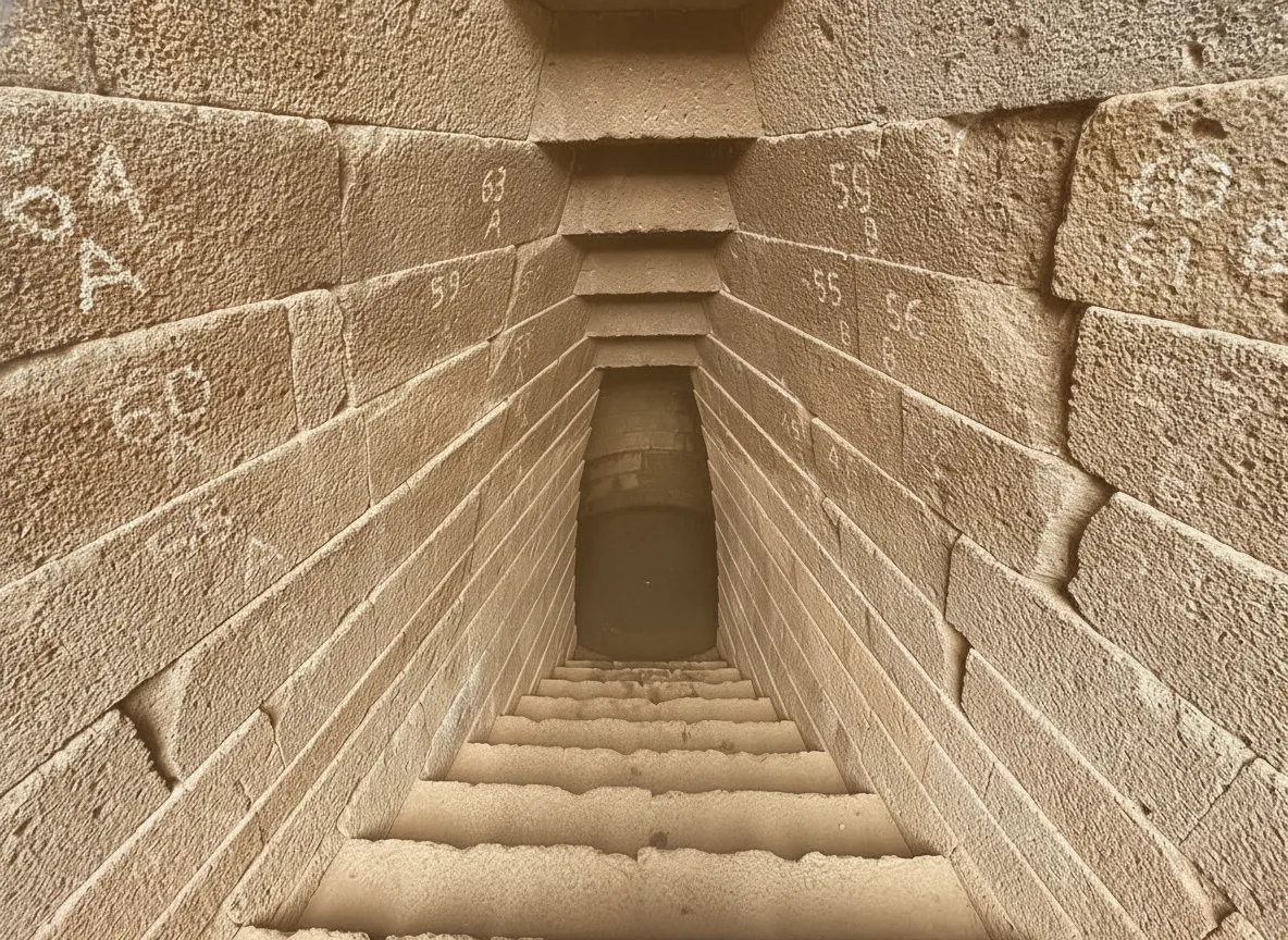 Exterior view of the keyhole-shaped entrance to the Pozzo Sacro di Santa Cristina, surrounded by ancient stone walls.