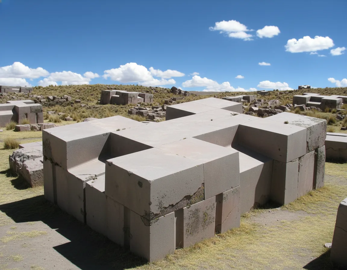 Close-up of a perfectly cut H-block at Pumapunku, showing its intricate angles and smooth surface.