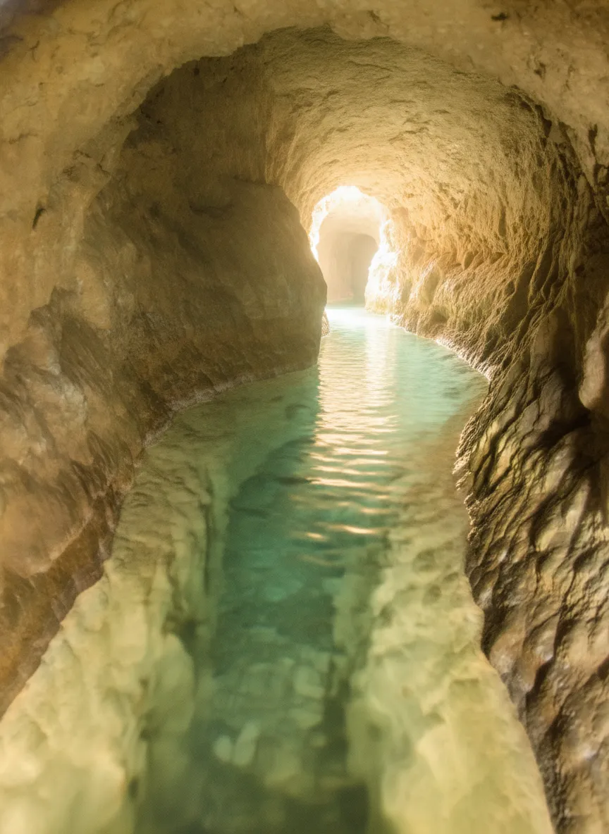 An aerial view showing the line of vertical access shafts indicating the path of the underground Qasabeh Qanat.
