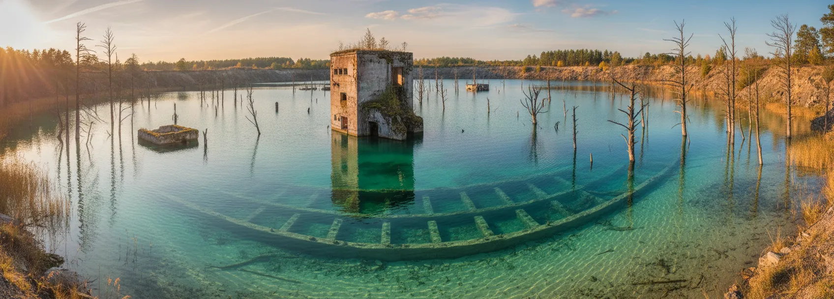 Dive into an abandoned Soviet-era prison that now lies submerged beneath a turquoise lake, its buildings and fences still eerily intact.