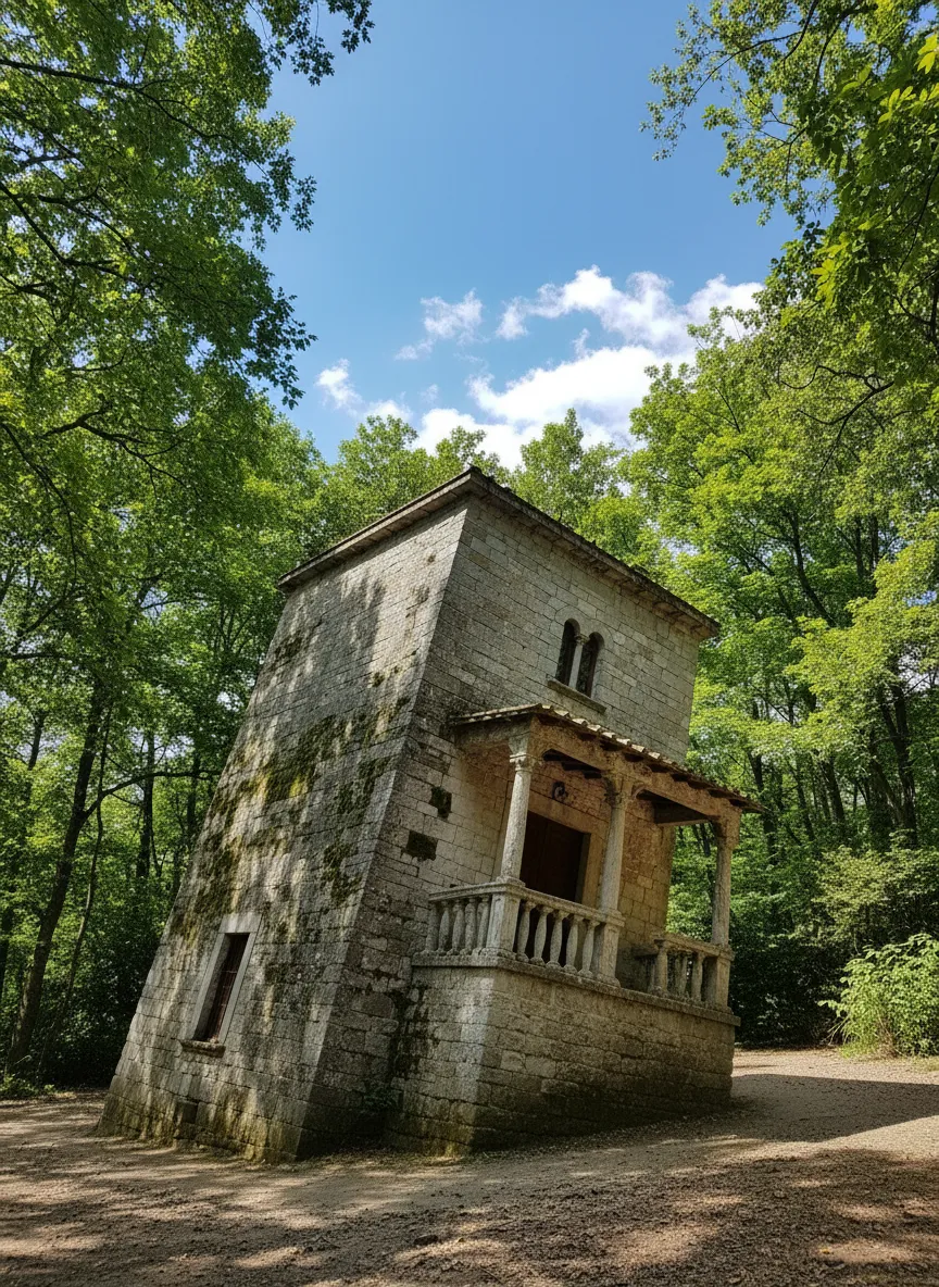 The Leaning House (Casa Pendente) at Bomarzo, an architectural folly designed to disorient visitors.