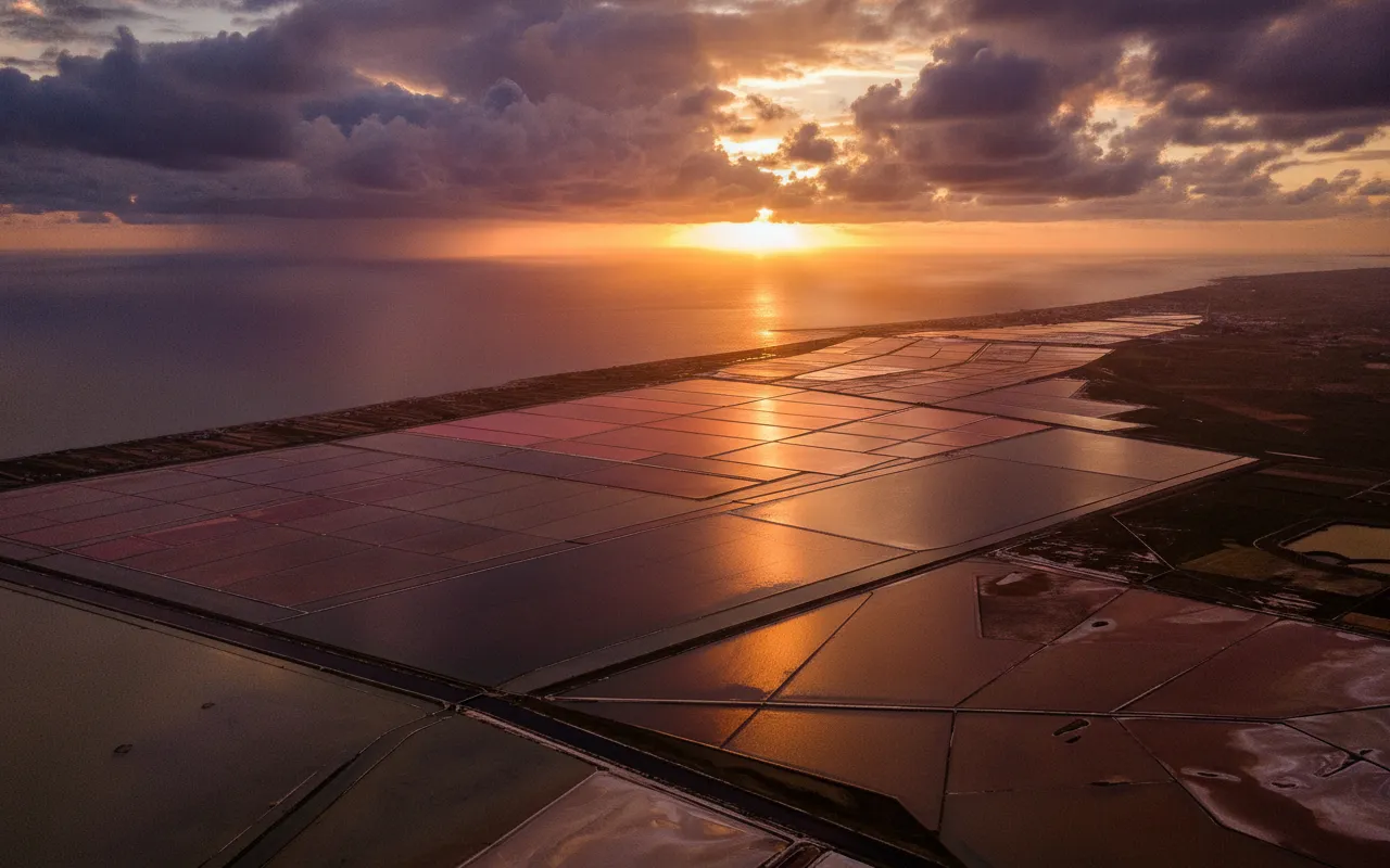 Imagine a landscape where the sea itself paints vast, shifting canvases of vibrant pink, purple, and orange, all while producing one of Italy's most ancient treasures.