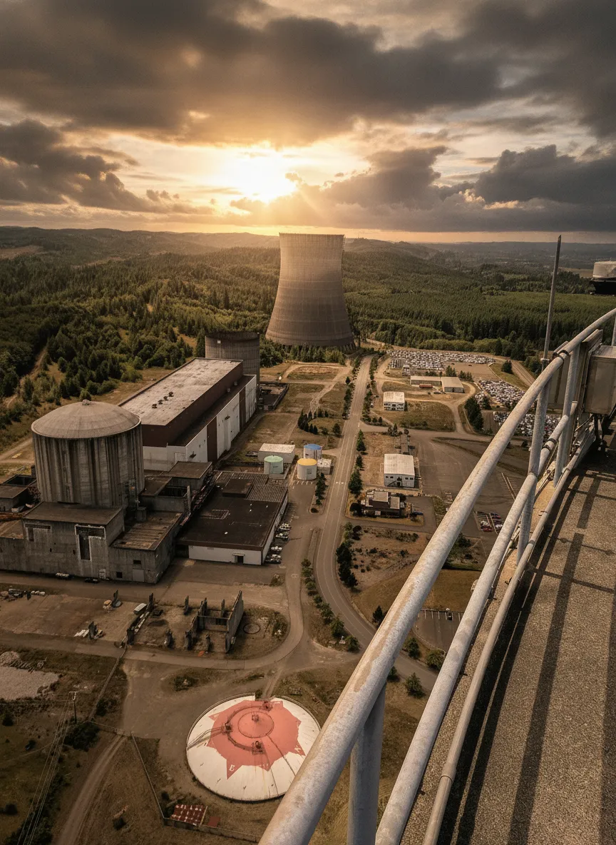 Along a quiet river in Washington state, two colossal, ghostly concrete cooling towers pierce the sky, monuments to a nuclear power project that never produced a single watt of electricity.