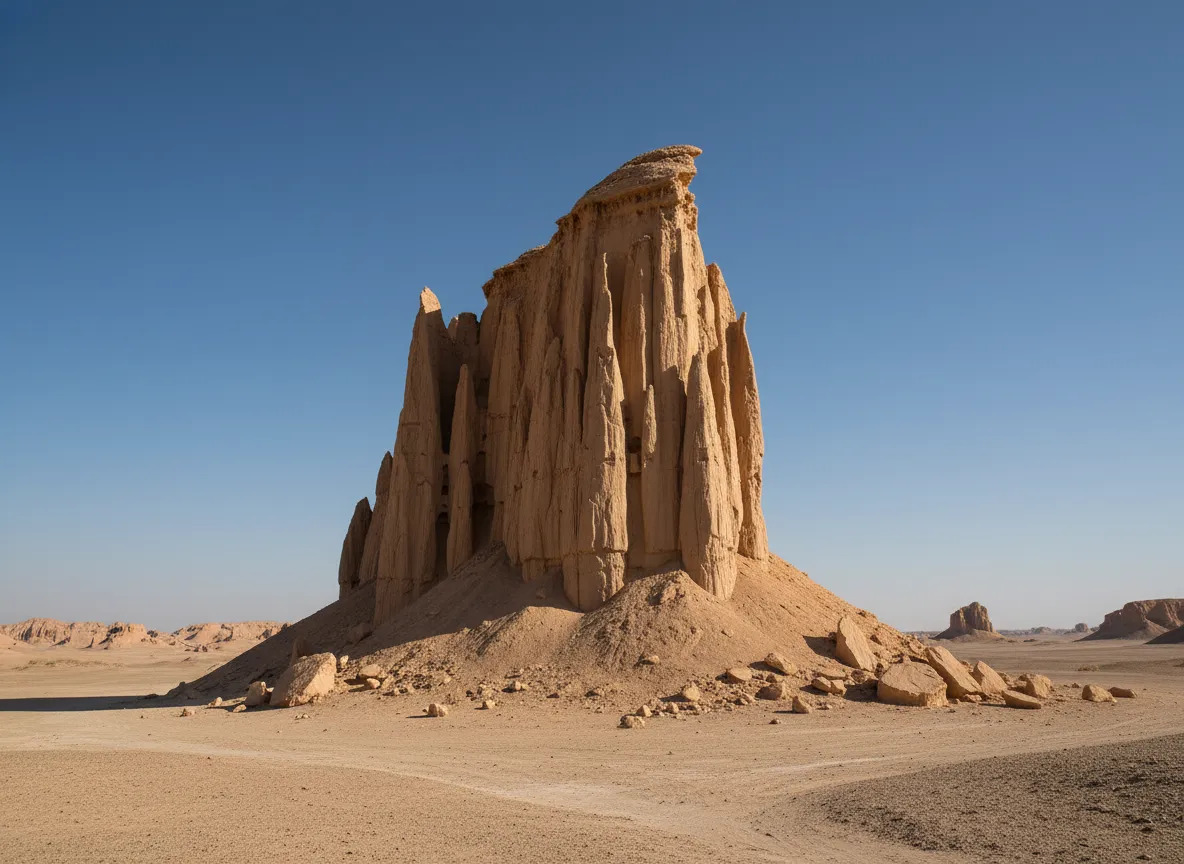 Close-up of intricate wind erosion patterns on a Shahdad Kalut formation, showcasing layers and textures.