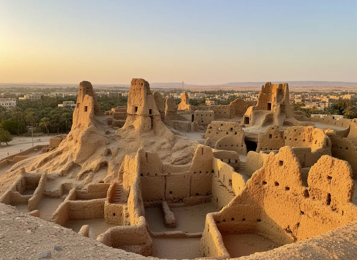 Rising like a ghostly mirage from the heart of the Siwa Oasis, this ancient mud-brick fortress is slowly melting back into the desert, leaving behind a hauntingly beautiful, organic ruin.