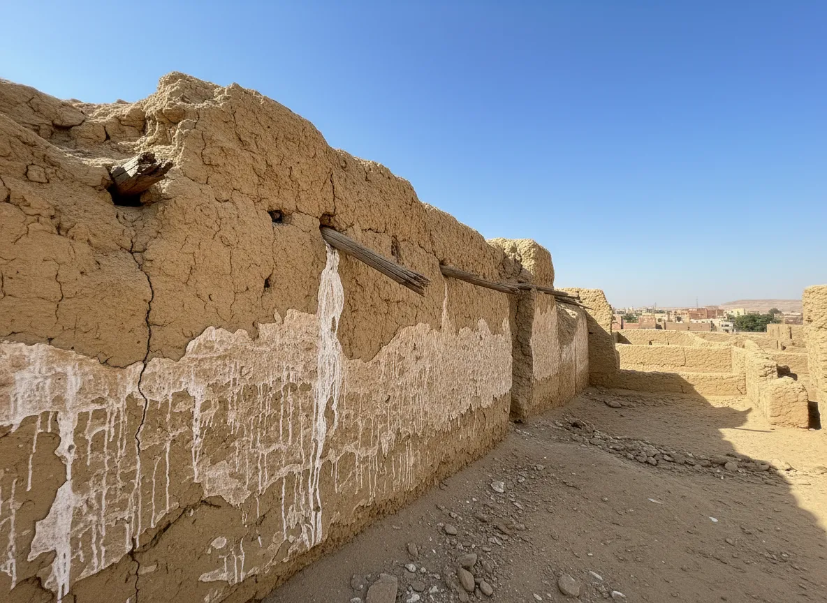 Close-up shot of the intricate, eroded patterns on the kershef walls of Shali Fortress, showing layers of salt and mud.