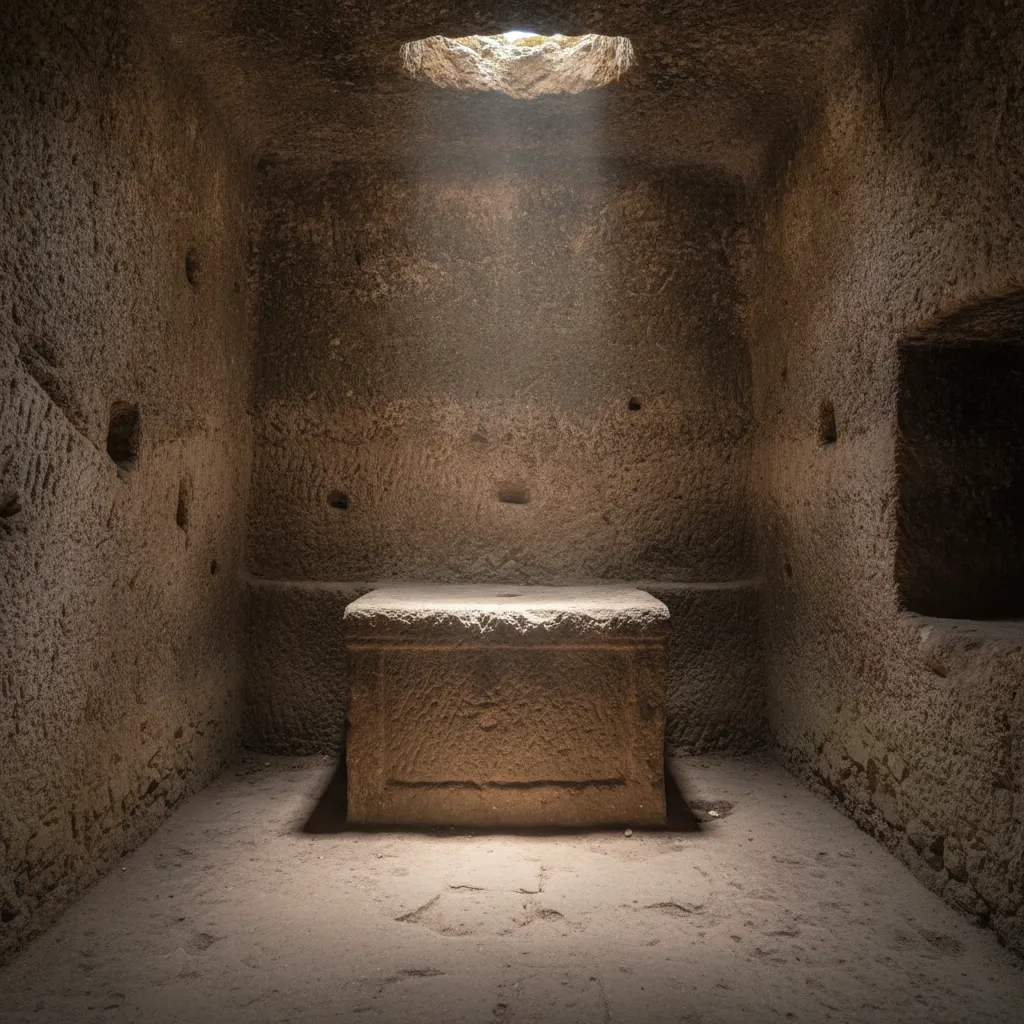 Interior view of a carved room within the Sinca Veche Temple with an ancient altar