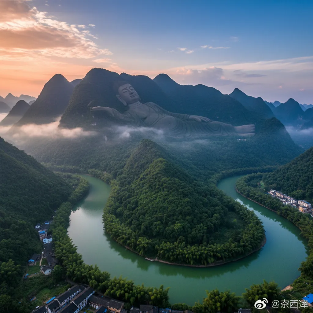 A close-up view of the 'face' area of Sleeping Buddha Mountain, highlighting the natural contours that form the serene features of the Buddha.