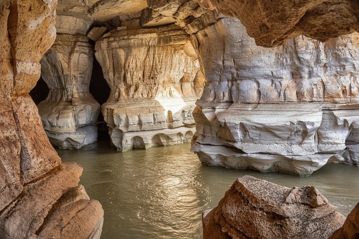 Inside Sof Omar Caves showing the vast chamber and river passage