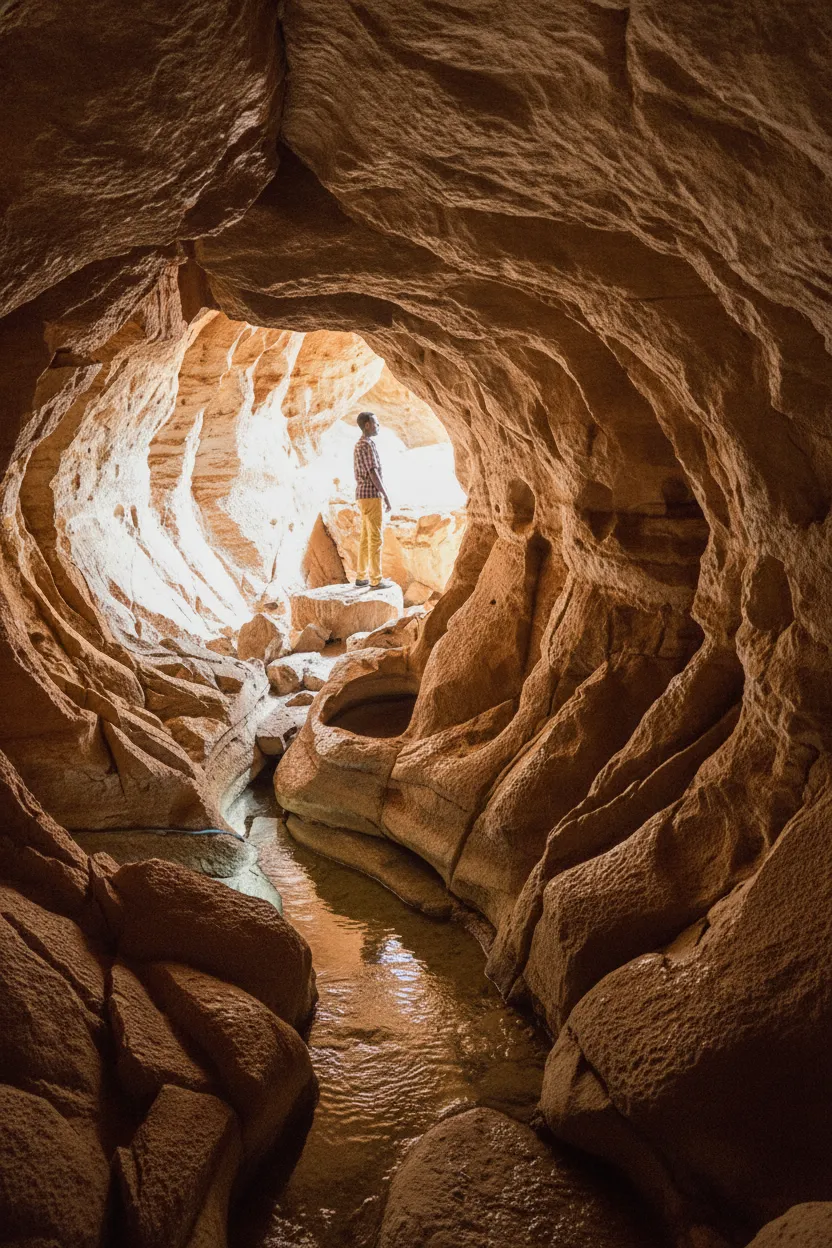 Pilgrims walking through a passage in Sof Omar Caves, Ethiopia