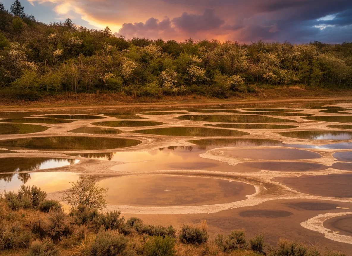 This polka-dotted lake transforms into an alien landscape of colorful mineral pools, a sacred site where ancient legends claim the waters possess potent healing powers.