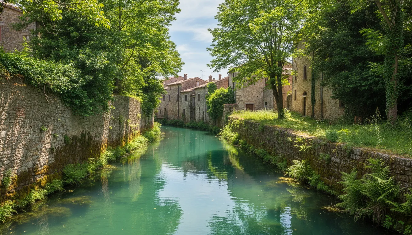 Charming stone houses of Stifone village along the ancient Roman canal