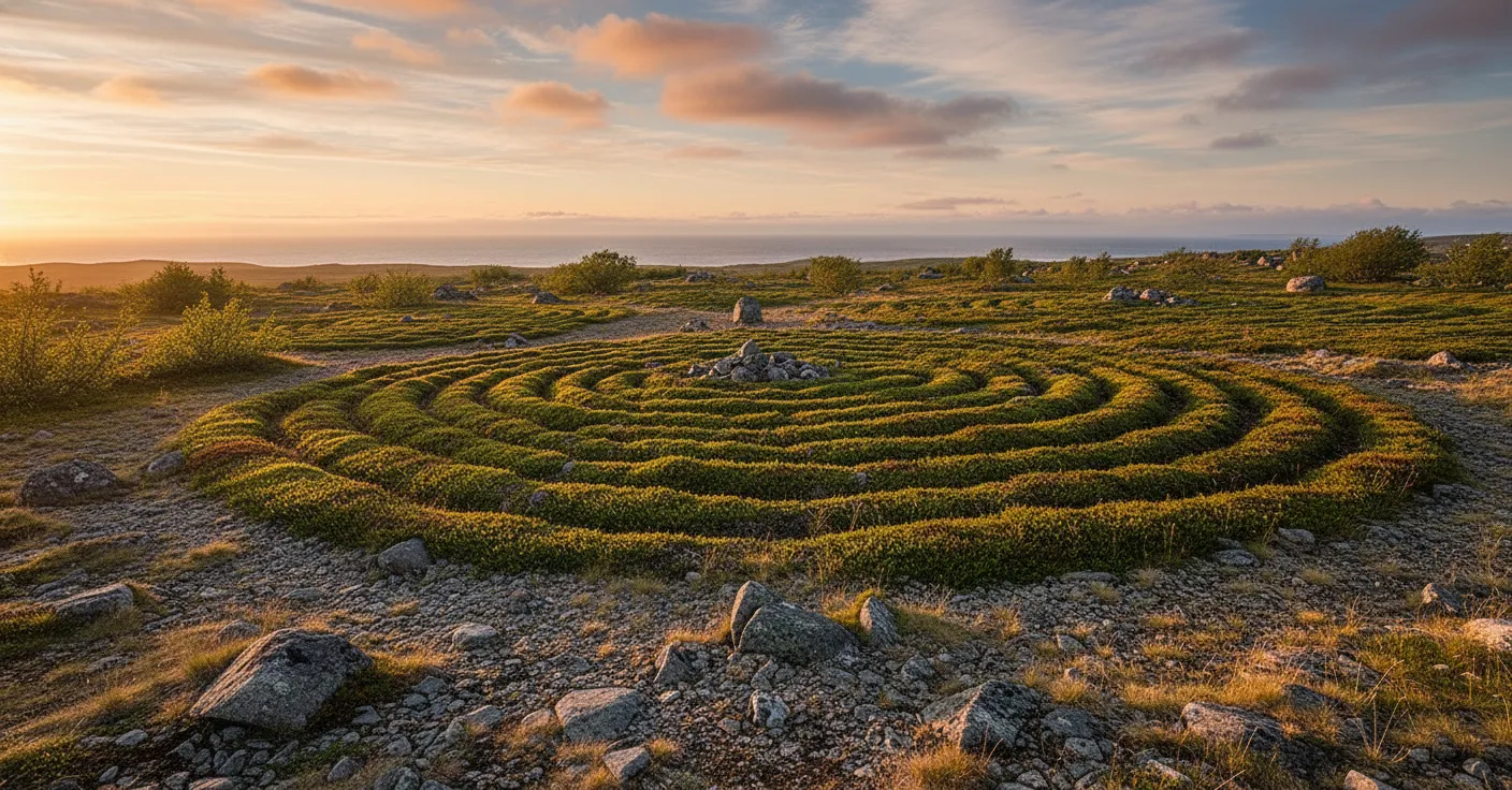 On a remote Arctic island, ancient peoples left behind dozens of mysterious spiral stone labyrinths, their purpose lost to time.