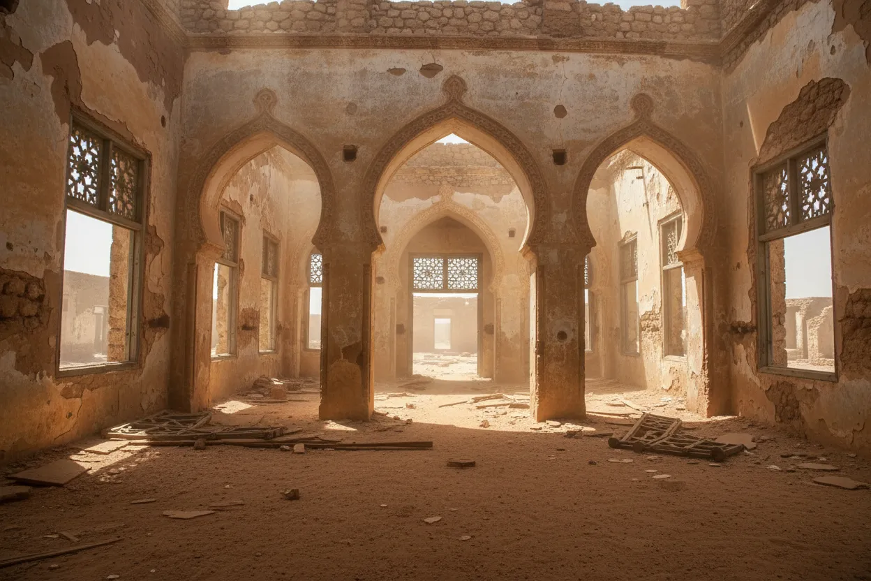 Intricate coral architecture and crumbling arches in Suakin's abandoned city