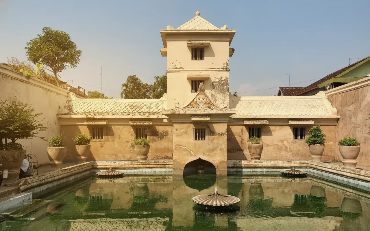 Imagine stumbling upon a forgotten royal playground, where intricate bathing pools, hidden tunnels, and an underground mosque once served the sultans of Java.