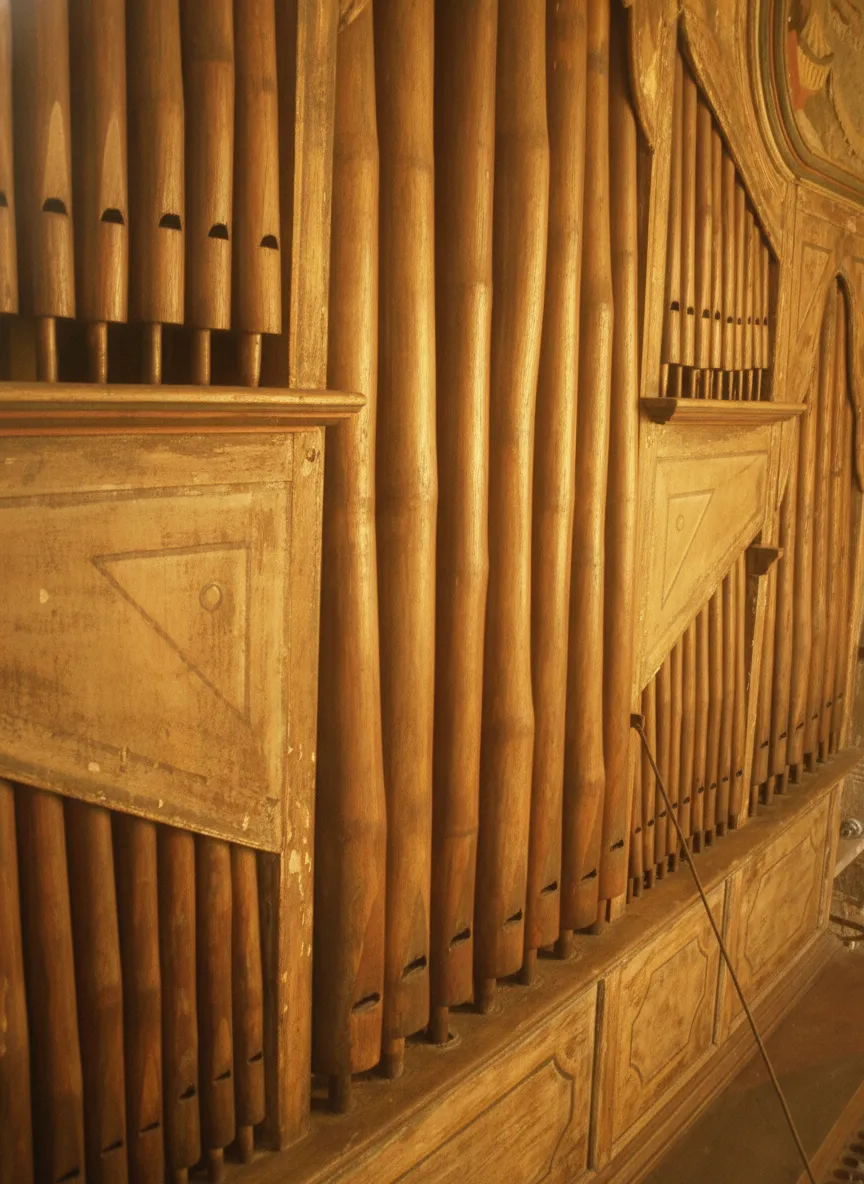 The full view of the Bamboo Organ within the St. Joseph Parish Church in Las Piñas, Philippines, showcasing its impressive scale.