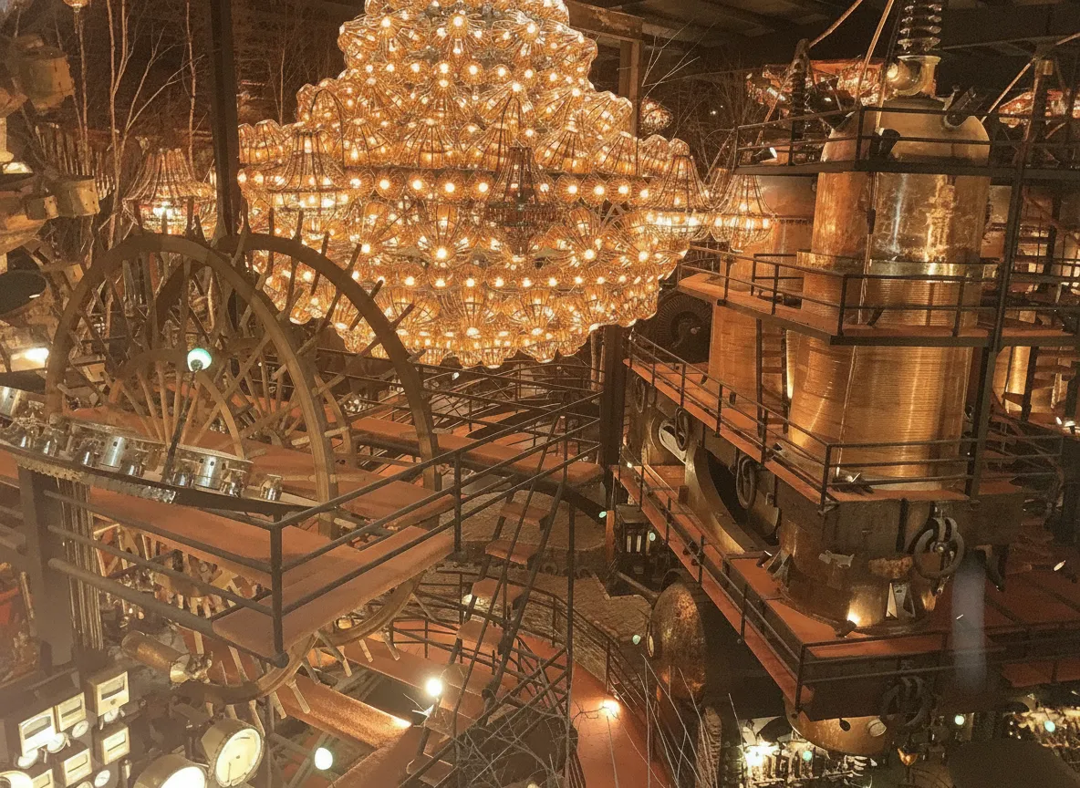 The interior of The House on the Rock, showcasing a section of the whimsical carousel with its many lights and unique, non-horse animals.