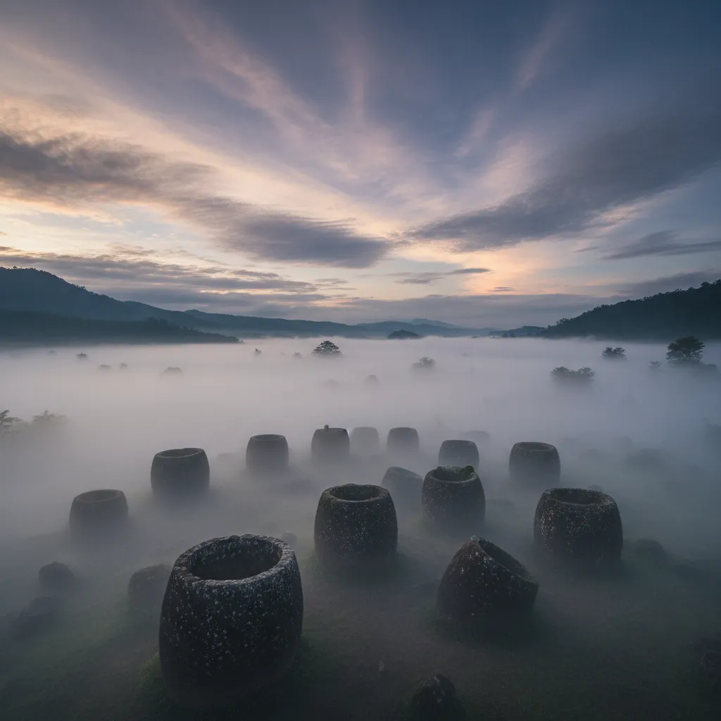 A group of trekkers with a local guide walking through a lush jungle path towards a megalithic site in the Bada Valley, Central Sulawesi.