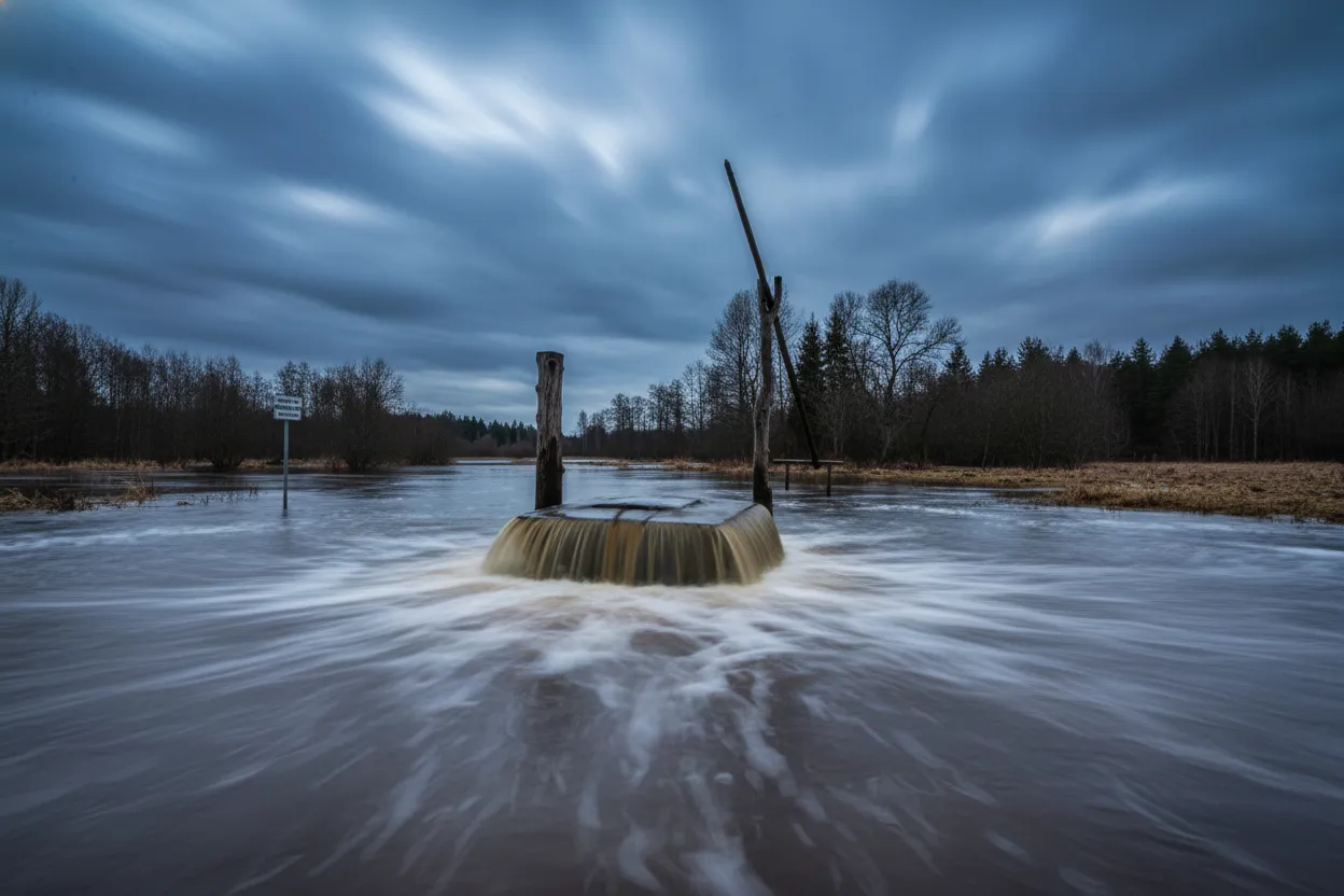 Peaceful, dormant Tuhala Witch's Well in a rural Estonian landscape.