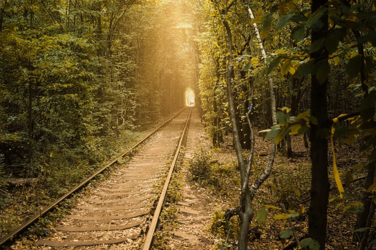 Imagine stepping into a living, emerald cathedral where the trees themselves form an impossibly lush, perfectly arched tunnel over an active railway.