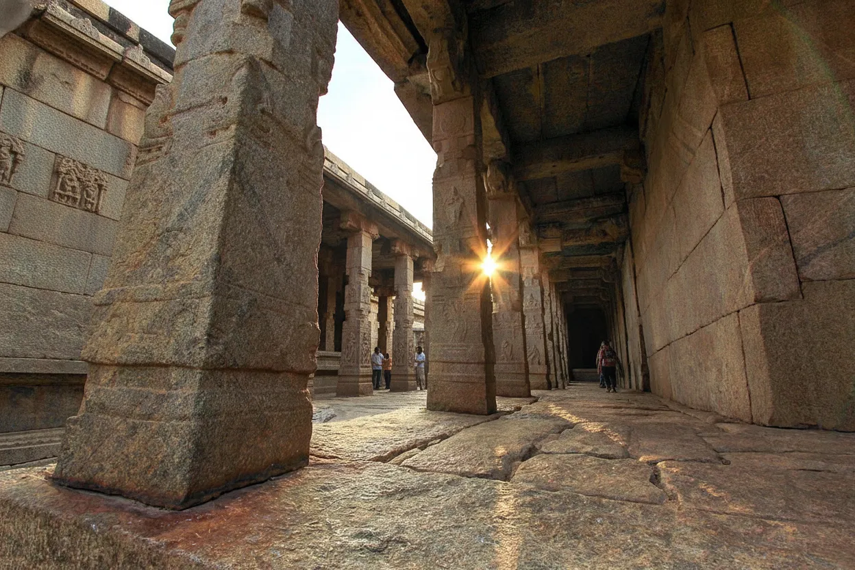 At this ancient temple, one massive pillar famously hangs in mid-air, defying gravity and centuries of architectural logic.