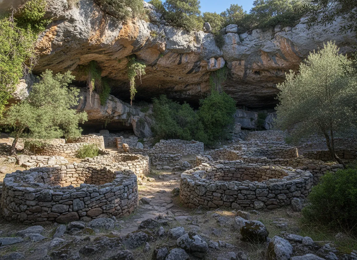 A narrow, winding path leading through a rocky gorge in the Supramonte mountains, characteristic of the hike to Tiscali.