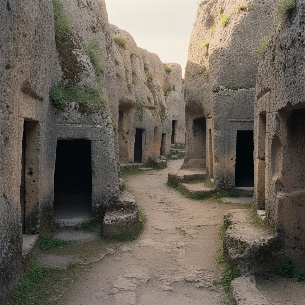 Close-up of a large, multi-room cave dwelling entrance at Vitozza, showing carved details and the soft tuff stone texture.