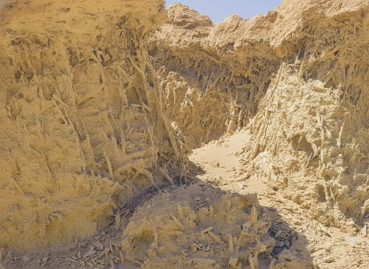 A close-up of a well-preserved ancient whale skeleton, showing distinct vertebrae and a tiny hind limb bone.