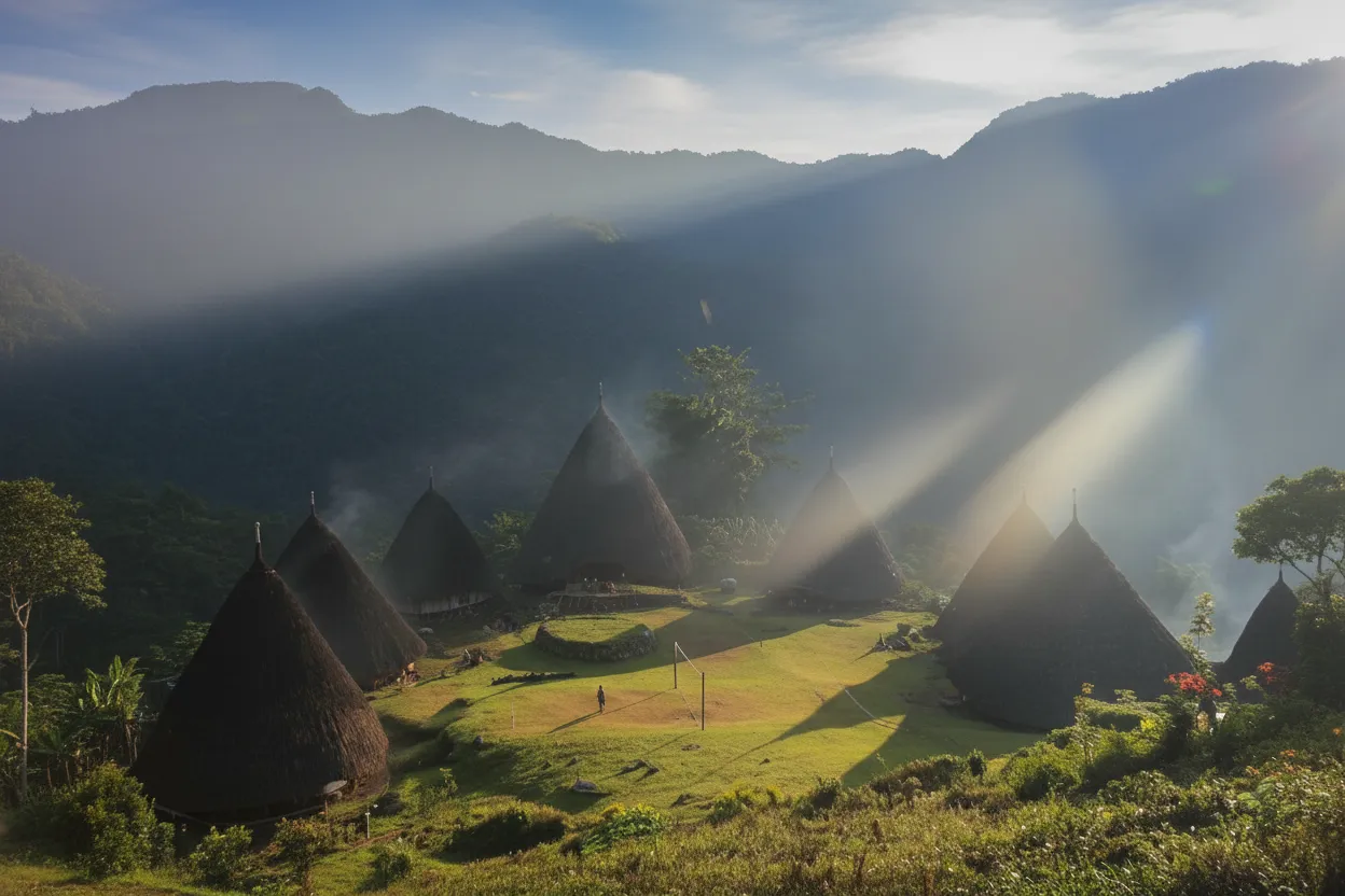 Tucked away in the cloud-kissed mountains of Flores, a village of magnificent, conical-roofed houses stands as if plucked from another time.