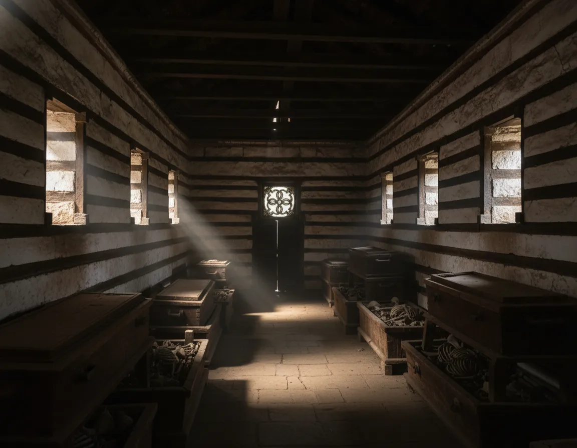 Close-up of ancient wooden carvings and frescoes within Yemrehanna Kristos Church, highlighting the detailed craftsmanship and historical art.