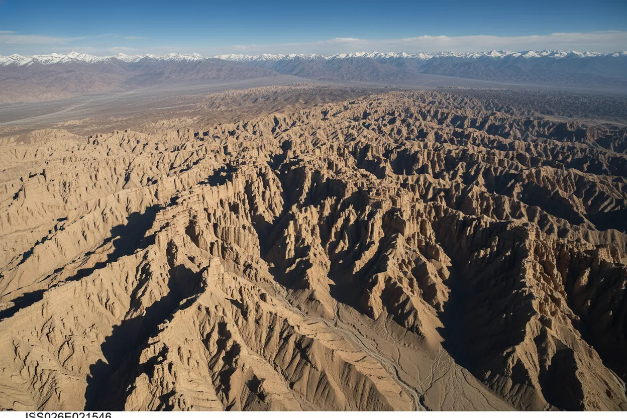 Panoramic view of the Zanda Earth Forest with towering clay pillars under a blue sky.
