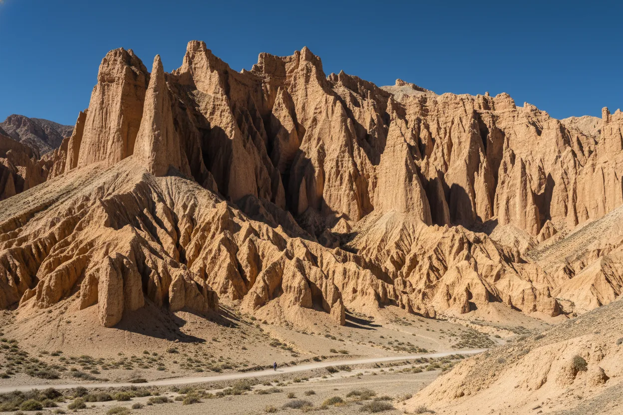 Close-up of intricate clay pillars in Zanda Earth Forest, showing detailed erosion patterns.